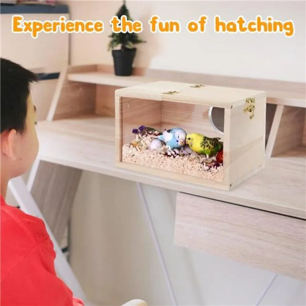 Parakeet Nesting Box Transparent Design, Bird Nest Breeding Box with Perch Wood